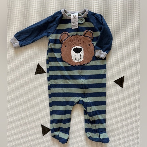 Gerber|baby gender neutral stripe footsie pajamas with bear•••0-3 months,CUTE - Picture 1 of 3